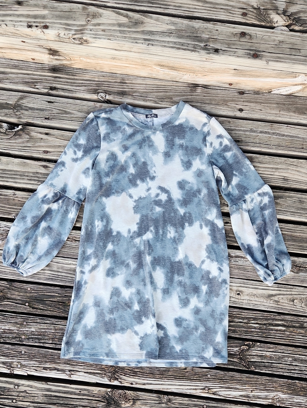 Lily Rose Small Tie Dye Statement Sleeves Dress Winter Fall NWOT Gray